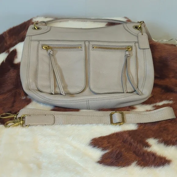 Fossil Grey Leather Shoulder Bag With Detachable Crossbody Strap - Picture 9 of 9